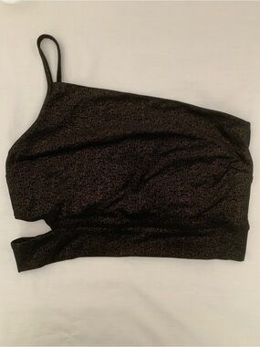 EUC BEYOND YOGA Shimmer One Shoulder Sports Bra Size M Bronze Black Metallic
